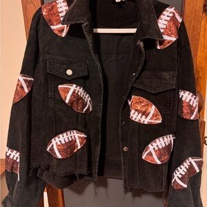 Black Corduroy Jacket with Football Patches
